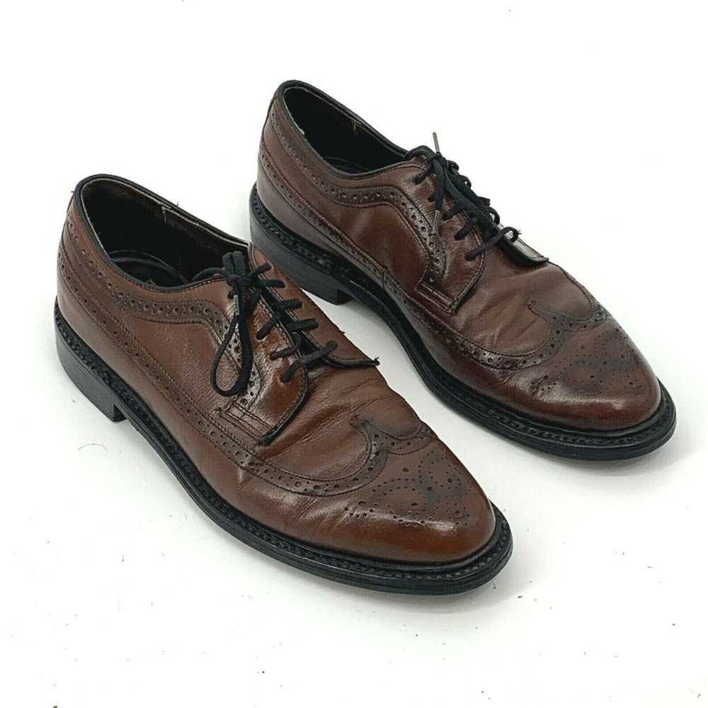 Sears VTG Long Wing Tip Dark Brown Dress Oxfords 7